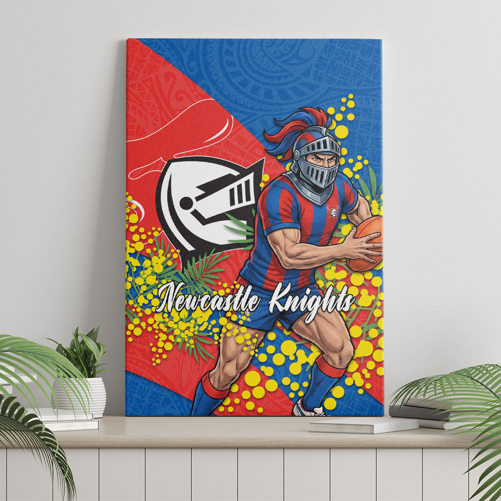 Newcastle Knights Canvas Wall Art Golden Wattle Floral Polynesian - Australian Flower - Rugby Mascot