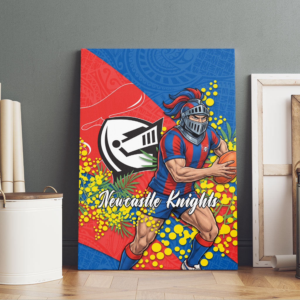 Newcastle Knights Canvas Wall Art Golden Wattle Floral Polynesian - Australian Flower - Rugby Mascot