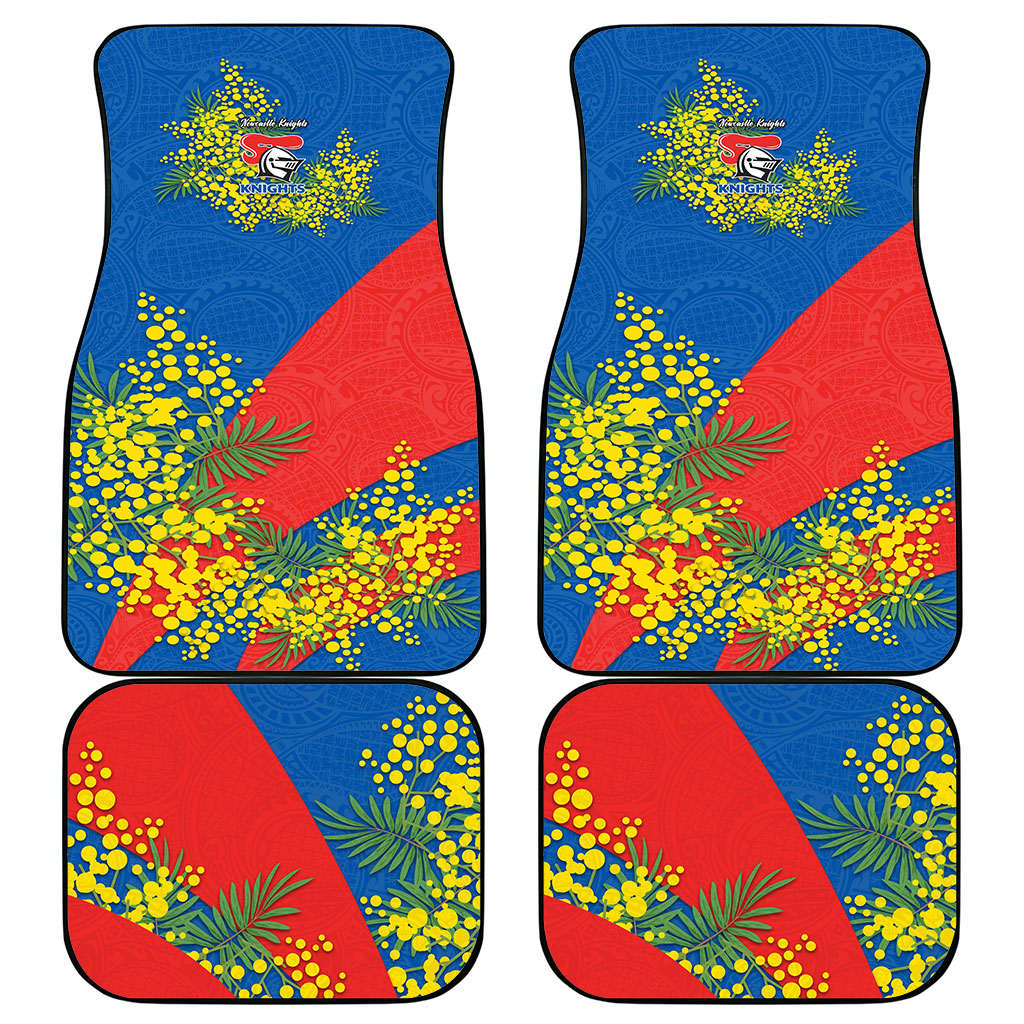 Newcastle Knights Car Mats Golden Wattle Floral Polynesian - Australian Flower - Rugby Mascot