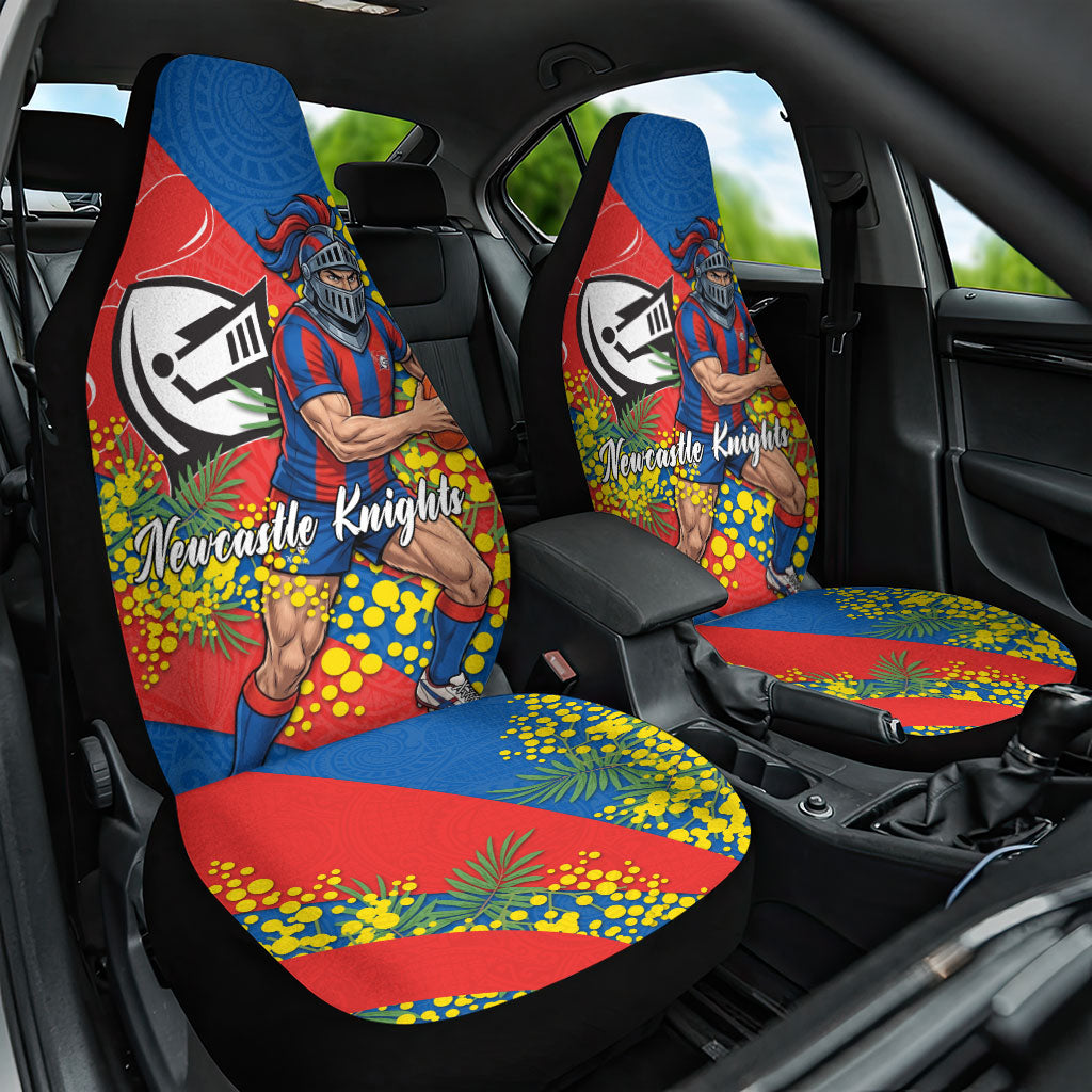 Newcastle Knights Car Seat Cover Golden Wattle Floral Polynesian - Australian Flower - Rugby Mascot