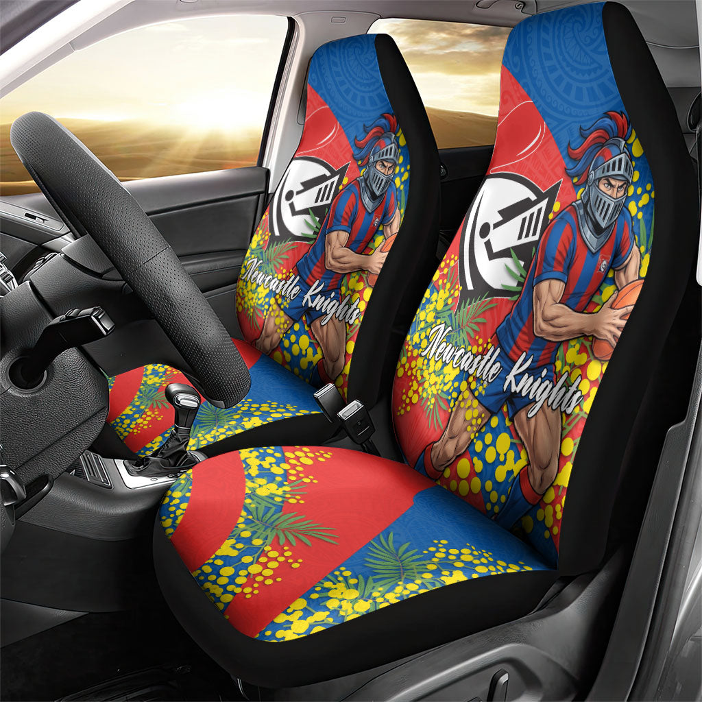 Newcastle Knights Car Seat Cover Golden Wattle Floral Polynesian - Australian Flower - Rugby Mascot
