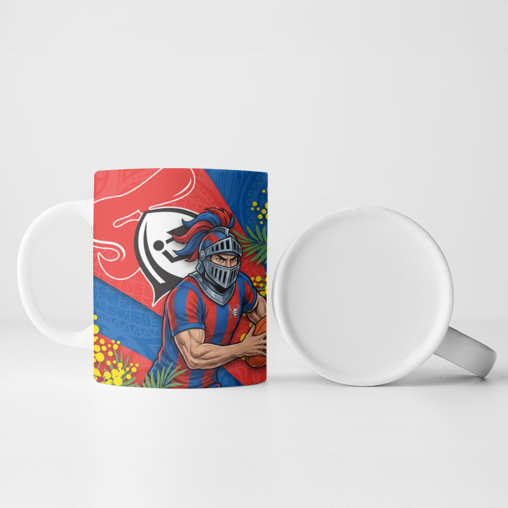 Newcastle Knights Ceramic Mug Golden Wattle Floral Polynesian - Australian Flower - Rugby Mascot