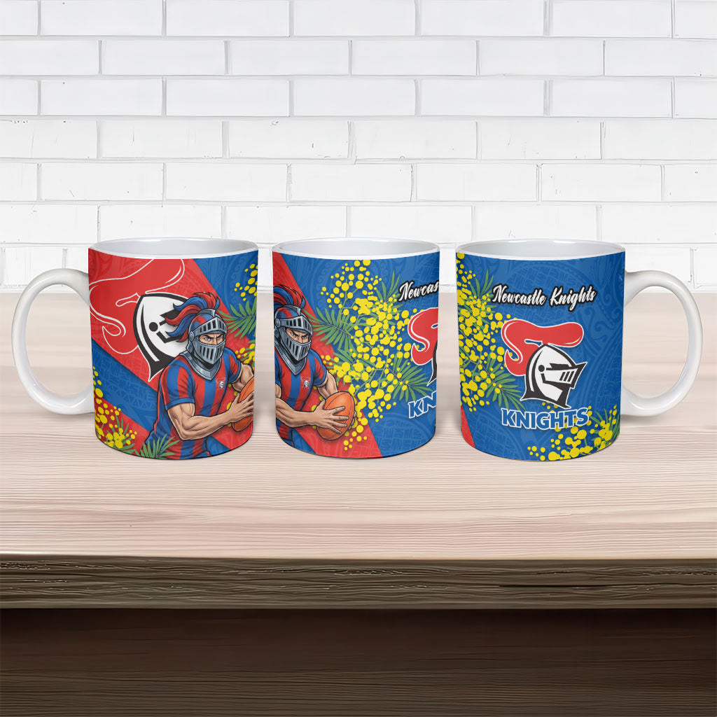 Newcastle Knights Ceramic Mug Golden Wattle Floral Polynesian - Australian Flower - Rugby Mascot