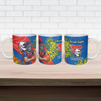 Newcastle Knights Ceramic Mug Golden Wattle Floral Polynesian - Australian Flower - Rugby Mascot