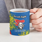 Newcastle Knights Ceramic Mug Golden Wattle Floral Polynesian - Australian Flower - Rugby Mascot