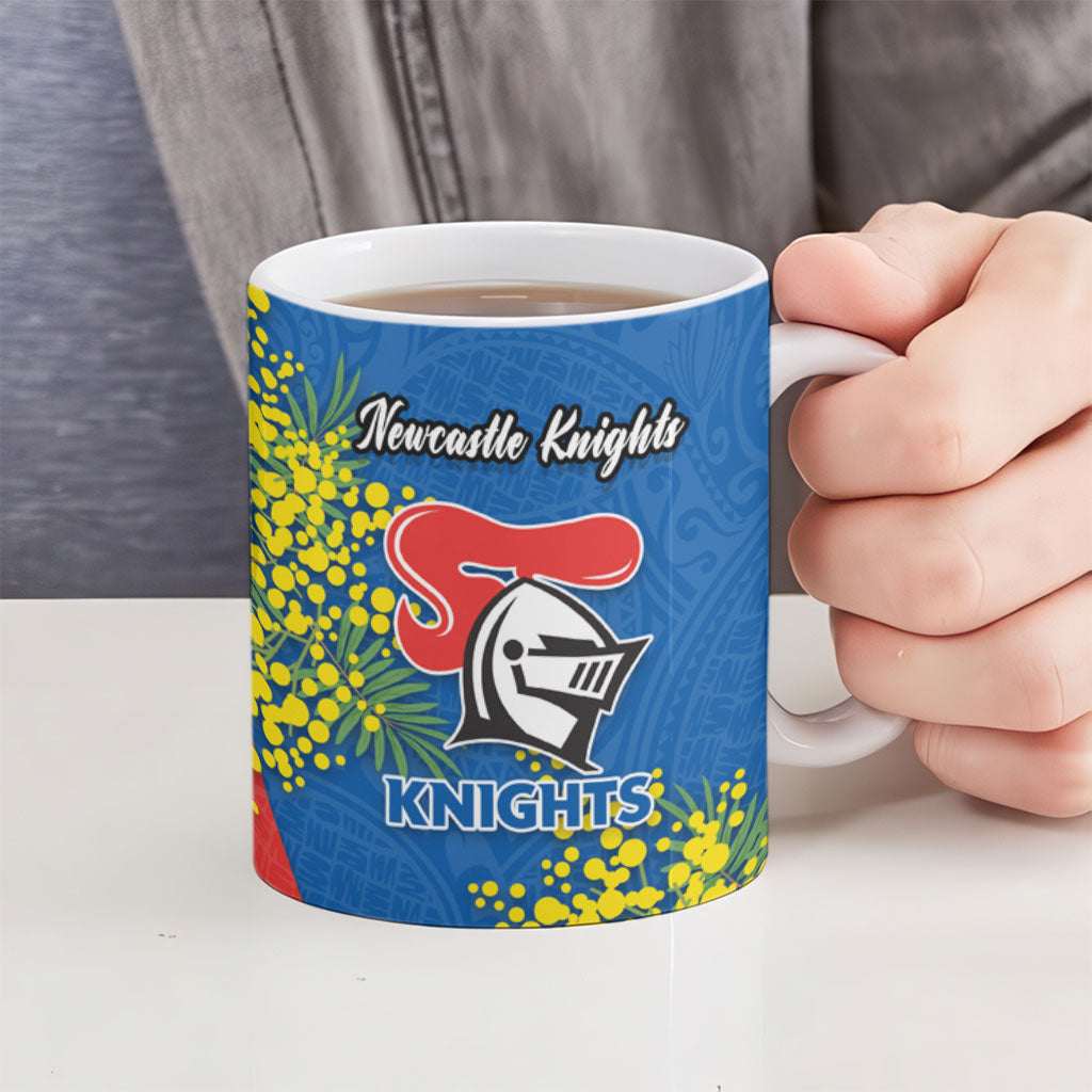 Newcastle Knights Ceramic Mug Golden Wattle Floral Polynesian - Australian Flower - Rugby Mascot