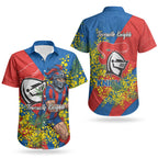 Newcastle Knights Couples Matching Puletasi and Hawaiian Shirt Golden Wattle Floral Polynesian - Australian Flower - Rugby Mascot