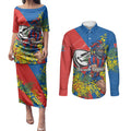 Newcastle Knights Couples Matching Puletasi and Long Sleeve Button Shirt Golden Wattle Floral Polynesian - Australian Flower - Rugby Mascot