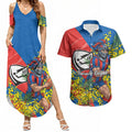 Newcastle Knights Couples Matching Summer Maxi Dress and Hawaiian Shirt Golden Wattle Floral Polynesian - Australian Flower - Rugby Mascot