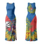 Newcastle Knights Couples Matching Tank Maxi Dress and Hawaiian Shirt Golden Wattle Floral Polynesian - Australian Flower - Rugby Mascot