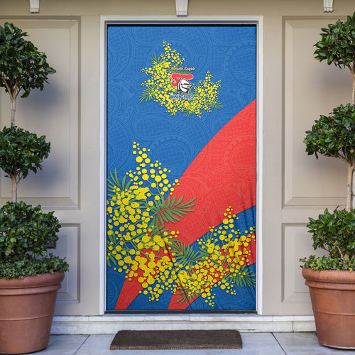 Newcastle Knights Door Cover Golden Wattle Floral Polynesian - Australian Flower - Rugby Mascot