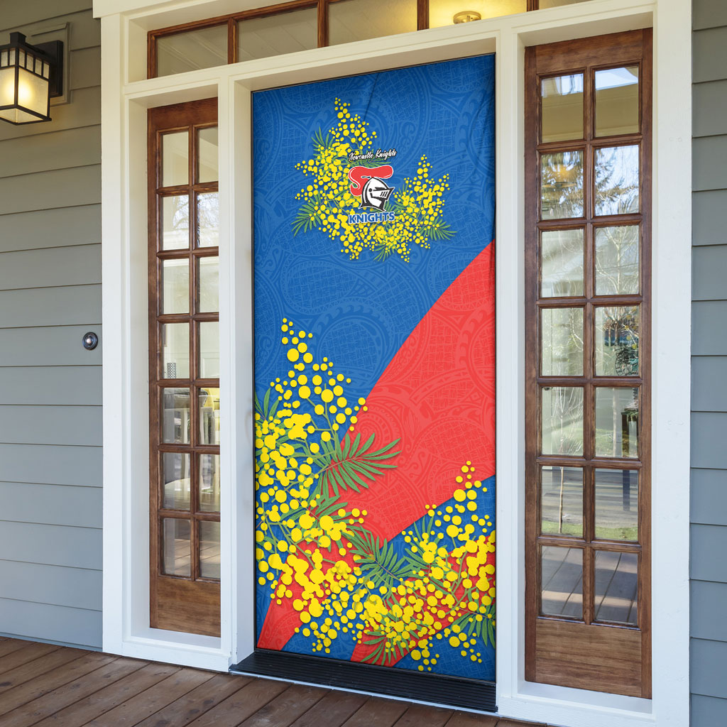 Newcastle Knights Door Cover Golden Wattle Floral Polynesian - Australian Flower - Rugby Mascot
