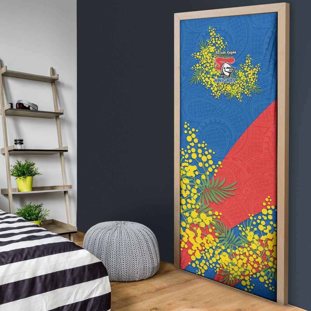 Newcastle Knights Door Cover Golden Wattle Floral Polynesian - Australian Flower - Rugby Mascot