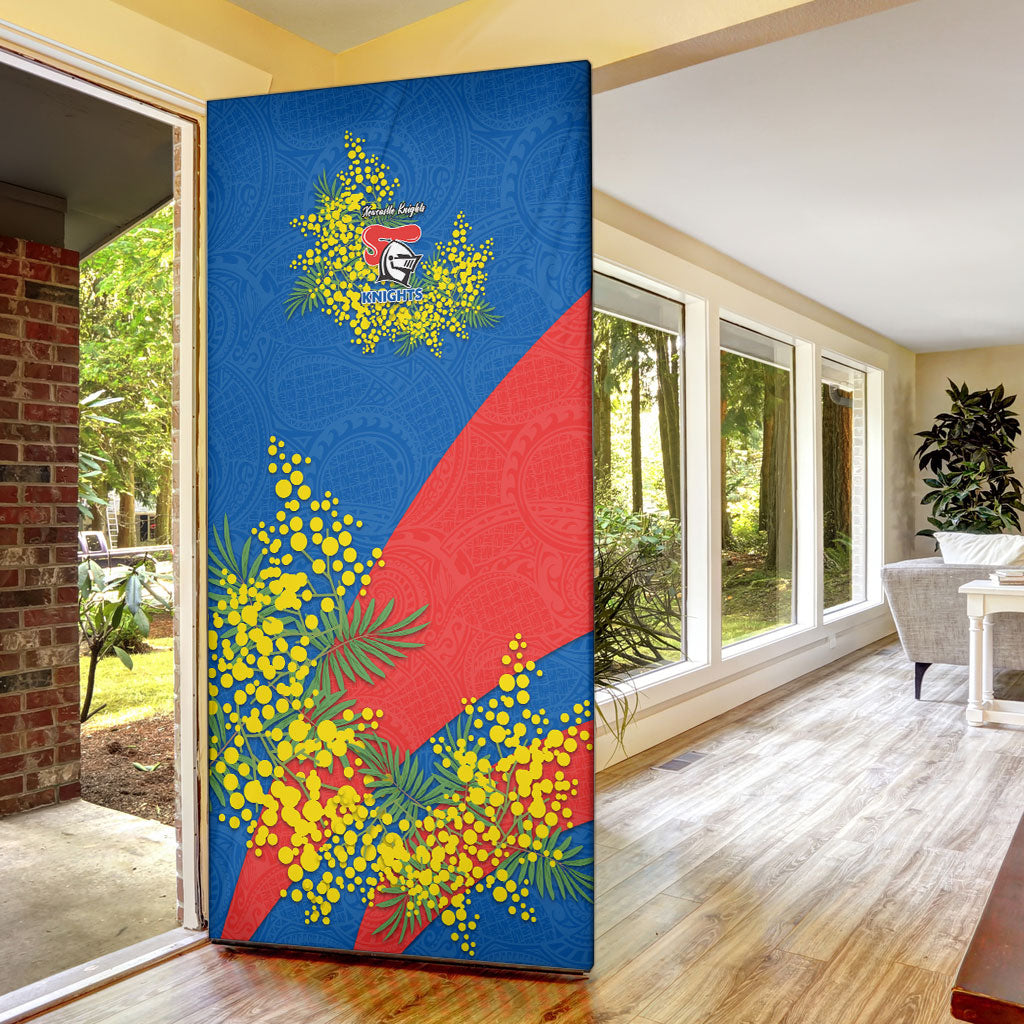 Newcastle Knights Door Cover Golden Wattle Floral Polynesian - Australian Flower - Rugby Mascot