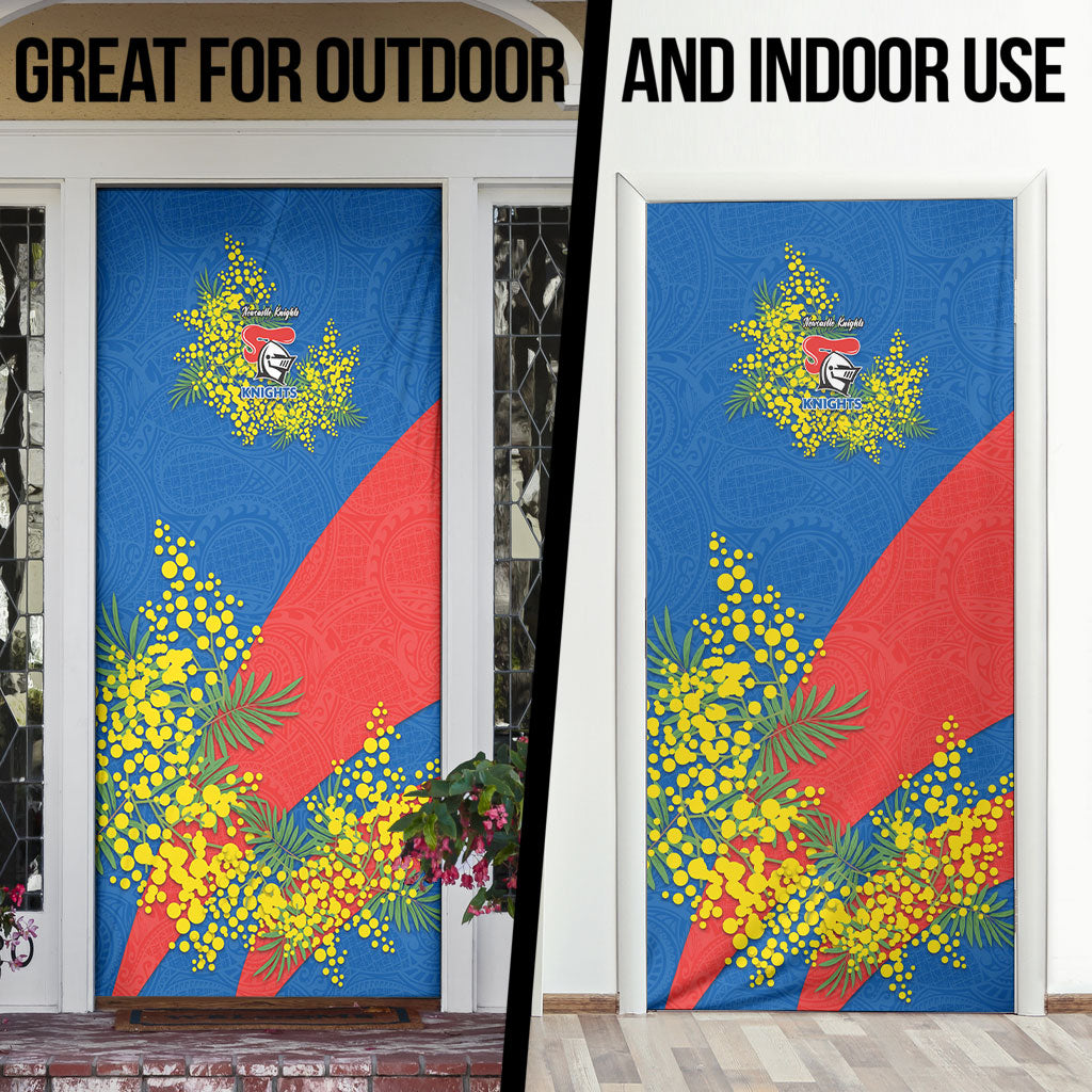 Newcastle Knights Door Cover Golden Wattle Floral Polynesian - Australian Flower - Rugby Mascot