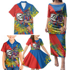 Newcastle Knights Family Matching Puletasi and Hawaiian Shirt Golden Wattle Floral Polynesian - Australian Flower - Rugby Mascot