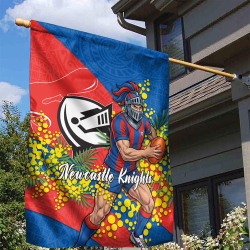 Newcastle Knights Garden Flag Golden Wattle Floral Polynesian - Australian Flower - Rugby Mascot
