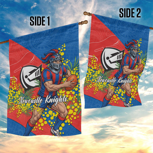 Newcastle Knights Garden Flag Golden Wattle Floral Polynesian - Australian Flower - Rugby Mascot