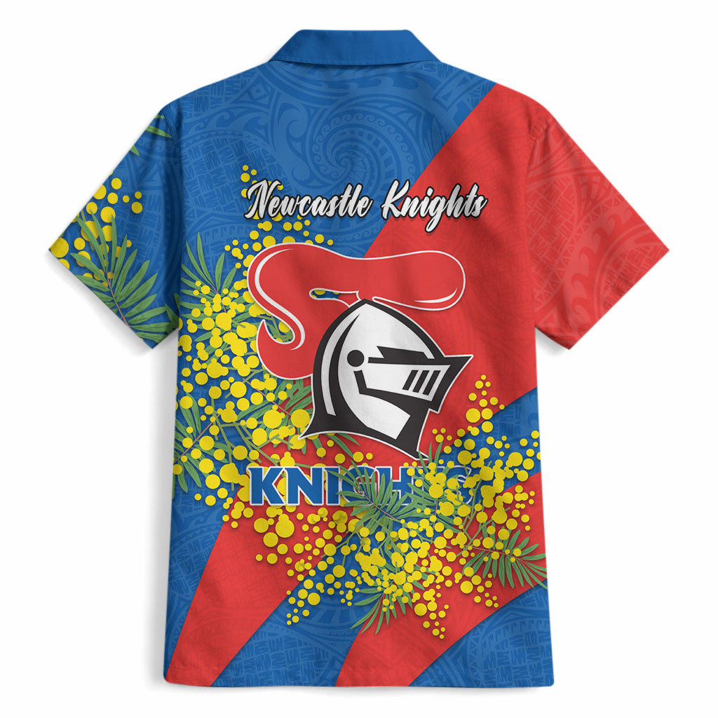 Newcastle Knights Hawaiian Shirt Golden Wattle Floral Polynesian - Australian Flower - Rugby Mascot
