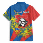 Newcastle Knights Hawaiian Shirt Golden Wattle Floral Polynesian - Australian Flower - Rugby Mascot