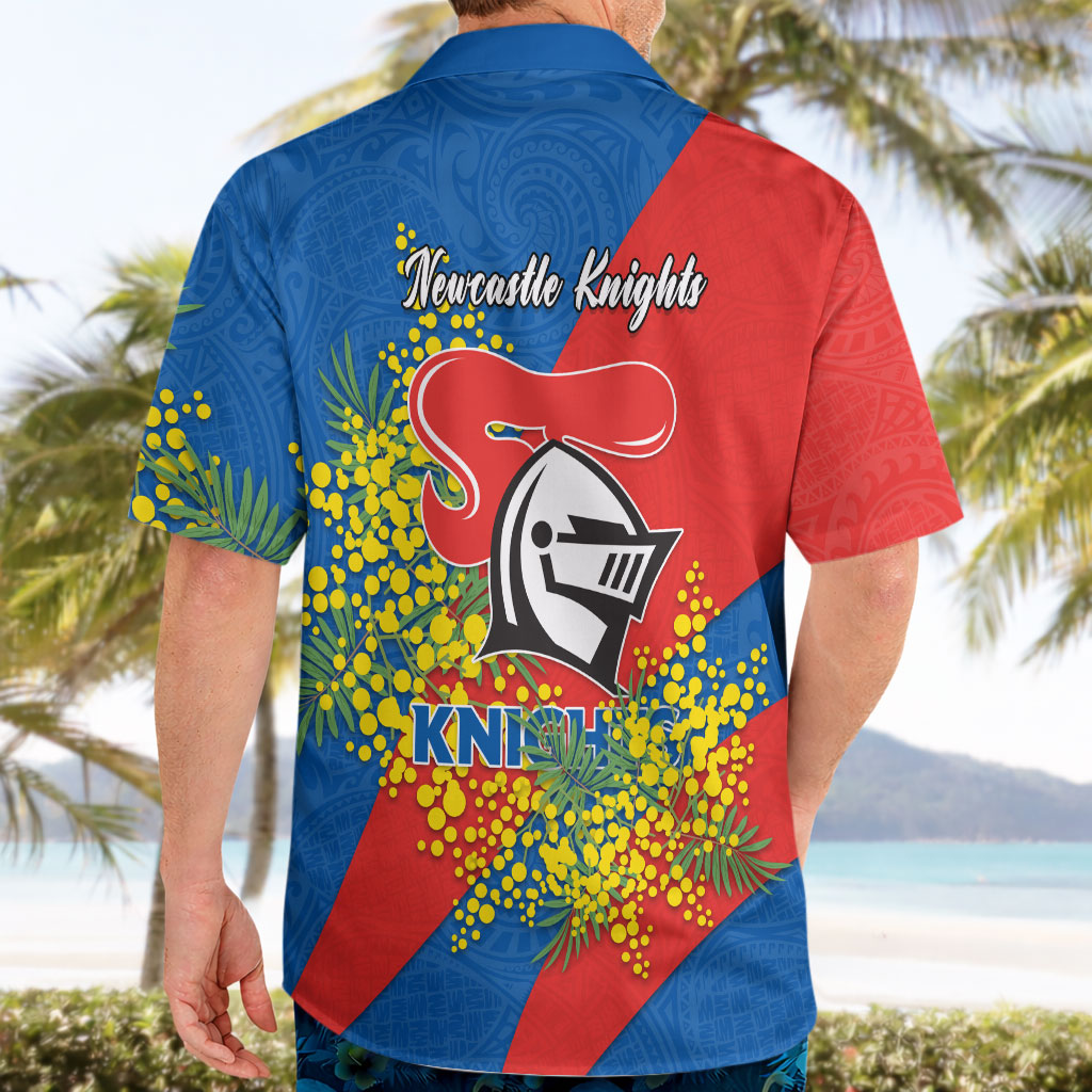 Newcastle Knights Hawaiian Shirt Golden Wattle Floral Polynesian - Australian Flower - Rugby Mascot