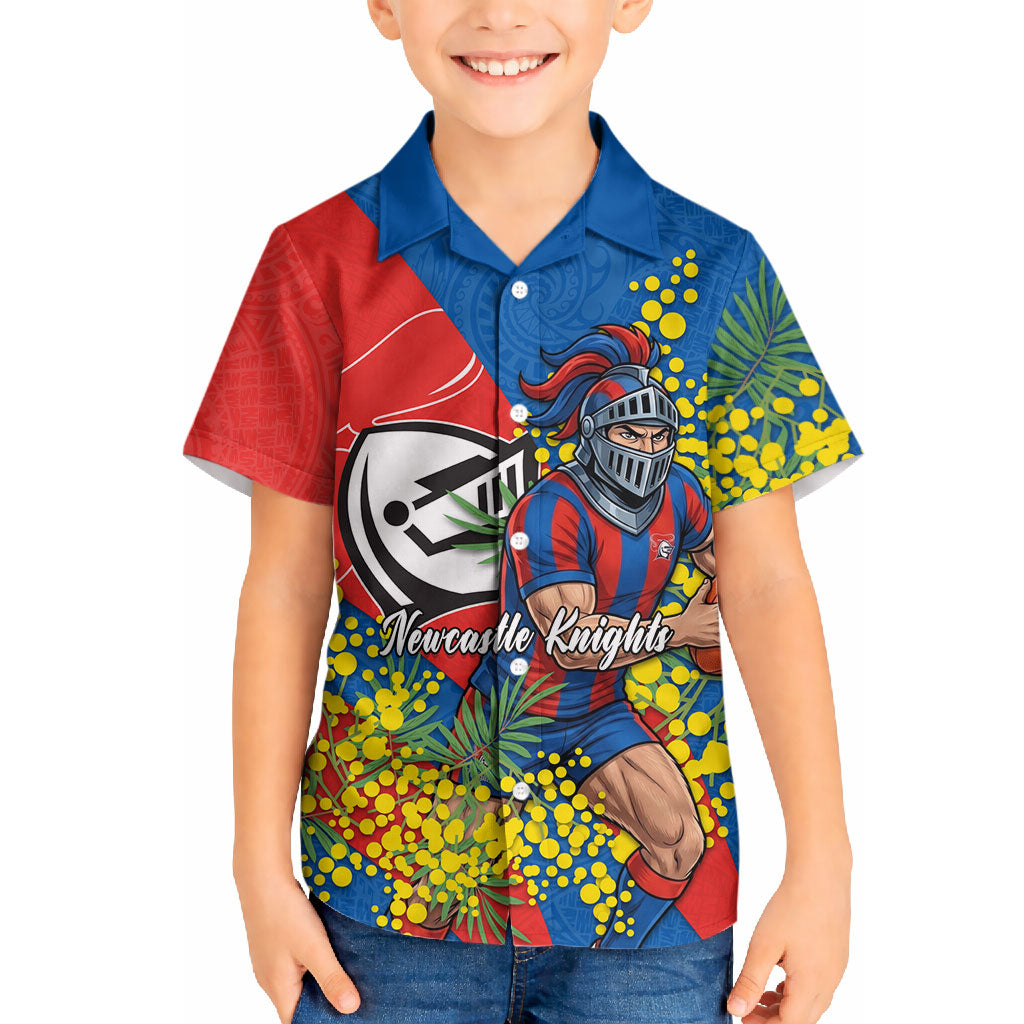 Newcastle Knights Hawaiian Shirt Golden Wattle Floral Polynesian - Australian Flower - Rugby Mascot
