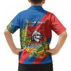 Newcastle Knights Hawaiian Shirt Golden Wattle Floral Polynesian - Australian Flower - Rugby Mascot