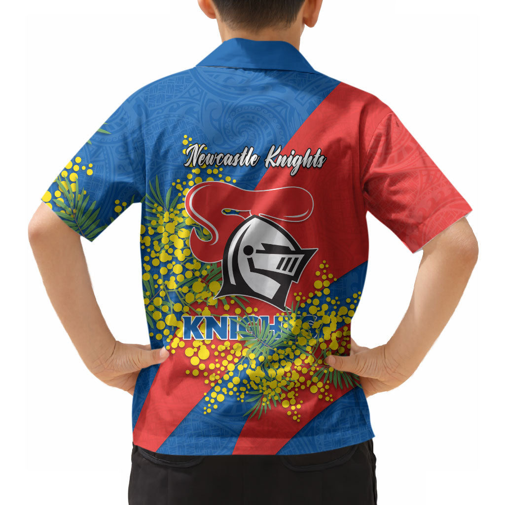 Newcastle Knights Hawaiian Shirt Golden Wattle Floral Polynesian - Australian Flower - Rugby Mascot