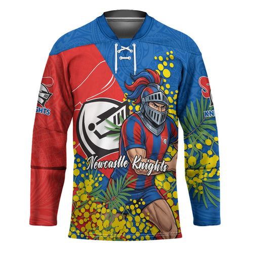 Newcastle Knights Hockey Jersey Golden Wattle Floral Polynesian - Australian Flower - Rugby Mascot