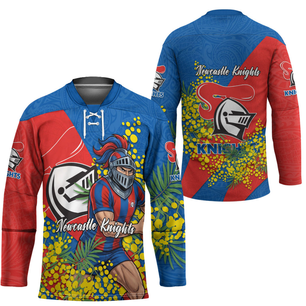 Newcastle Knights Hockey Jersey Golden Wattle Floral Polynesian - Australian Flower - Rugby Mascot
