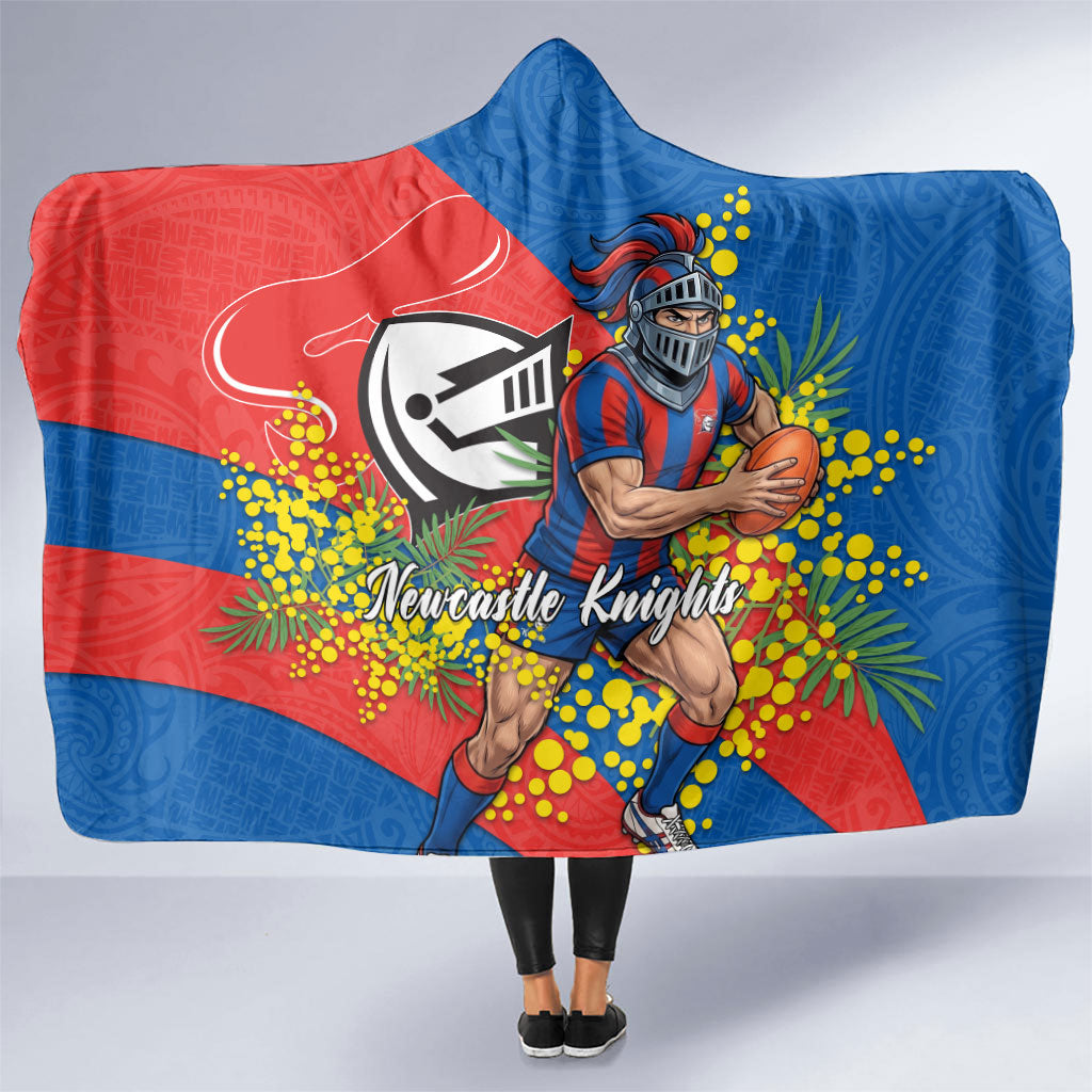 Newcastle Knights Hooded Blanket Golden Wattle Floral Polynesian - Australian Flower - Rugby Mascot