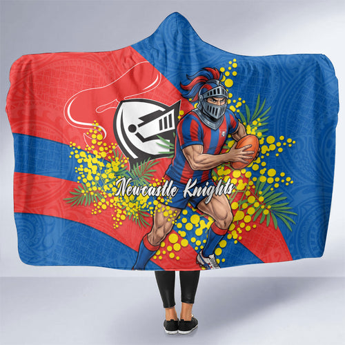 Newcastle Knights Hooded Blanket Golden Wattle Floral Polynesian - Australian Flower - Rugby Mascot