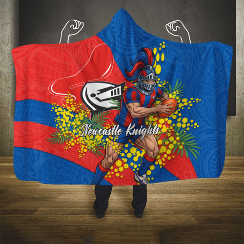 Newcastle Knights Hooded Blanket Golden Wattle Floral Polynesian - Australian Flower - Rugby Mascot