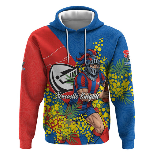 Newcastle Knights Hoodie Golden Wattle Floral Polynesian - Australian Flower - Rugby Mascot