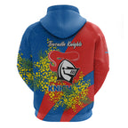 Newcastle Knights Hoodie Golden Wattle Floral Polynesian - Australian Flower - Rugby Mascot