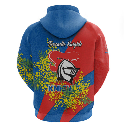 Newcastle Knights Hoodie Golden Wattle Floral Polynesian - Australian Flower - Rugby Mascot