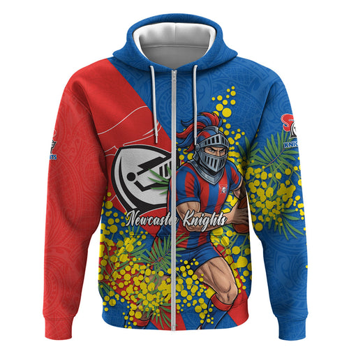 Newcastle Knights Hoodie Golden Wattle Floral Polynesian - Australian Flower - Rugby Mascot