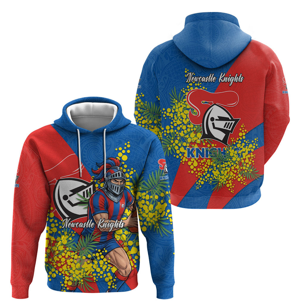 Newcastle Knights Hoodie Golden Wattle Floral Polynesian - Australian Flower - Rugby Mascot