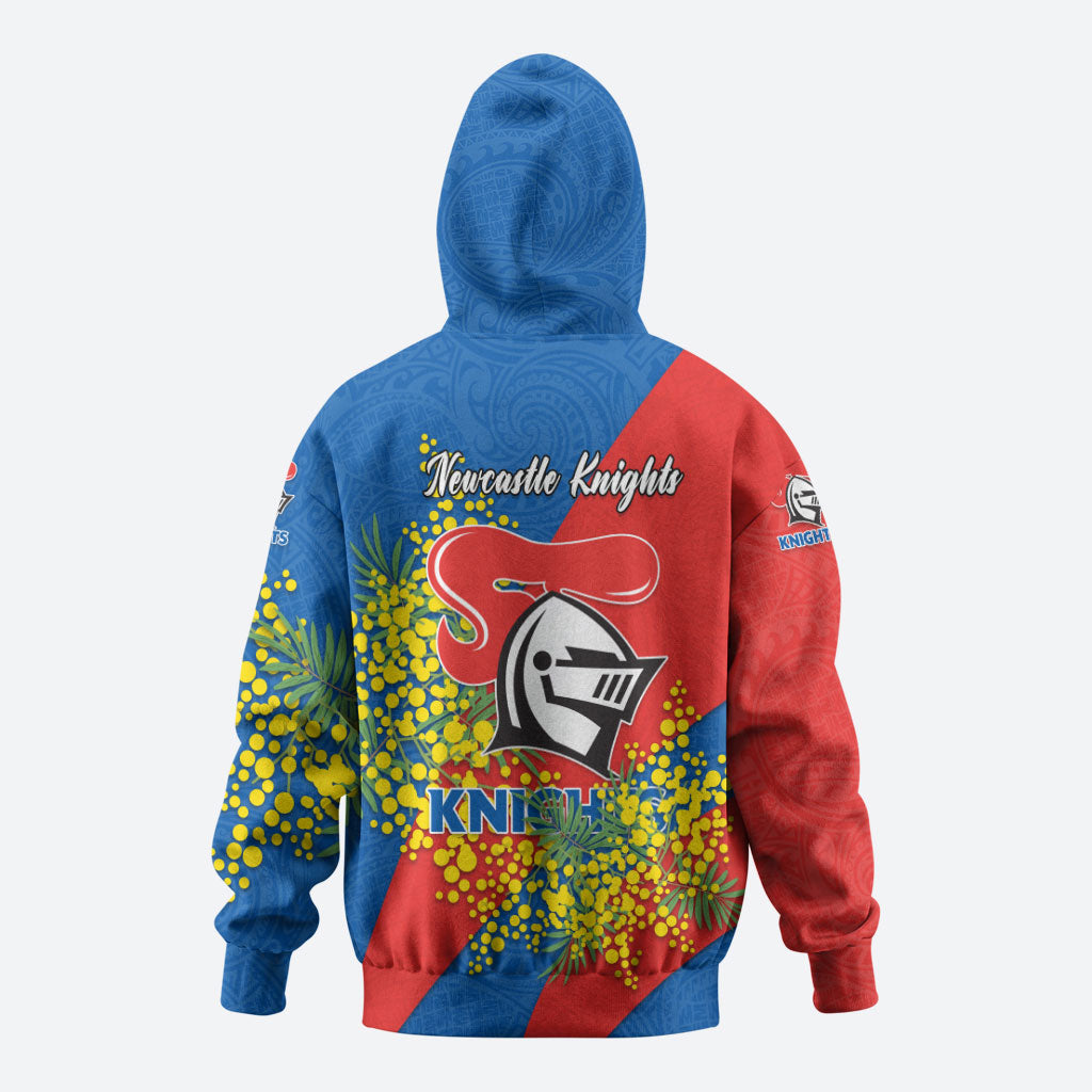 Newcastle Knights Hoodie Golden Wattle Floral Polynesian - Australian Flower - Rugby Mascot