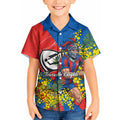 Newcastle Knights Kid Hawaiian Shirt Golden Wattle Floral Polynesian - Australian Flower - Rugby Mascot