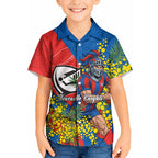 Newcastle Knights Kid Hawaiian Shirt Golden Wattle Floral Polynesian - Australian Flower - Rugby Mascot