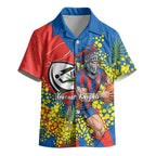 Newcastle Knights Kid Hawaiian Shirt Golden Wattle Floral Polynesian - Australian Flower - Rugby Mascot