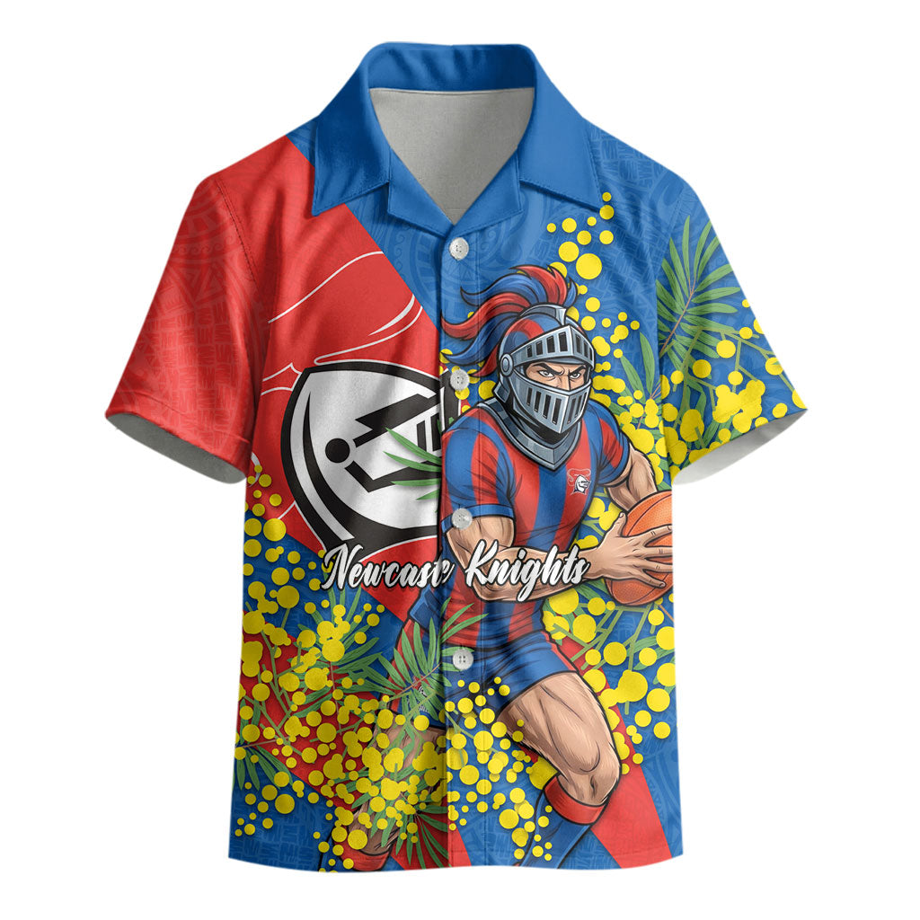 Newcastle Knights Kid Hawaiian Shirt Golden Wattle Floral Polynesian - Australian Flower - Rugby Mascot