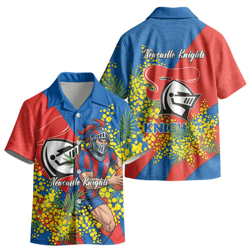 Newcastle Knights Kid Hawaiian Shirt Golden Wattle Floral Polynesian - Australian Flower - Rugby Mascot