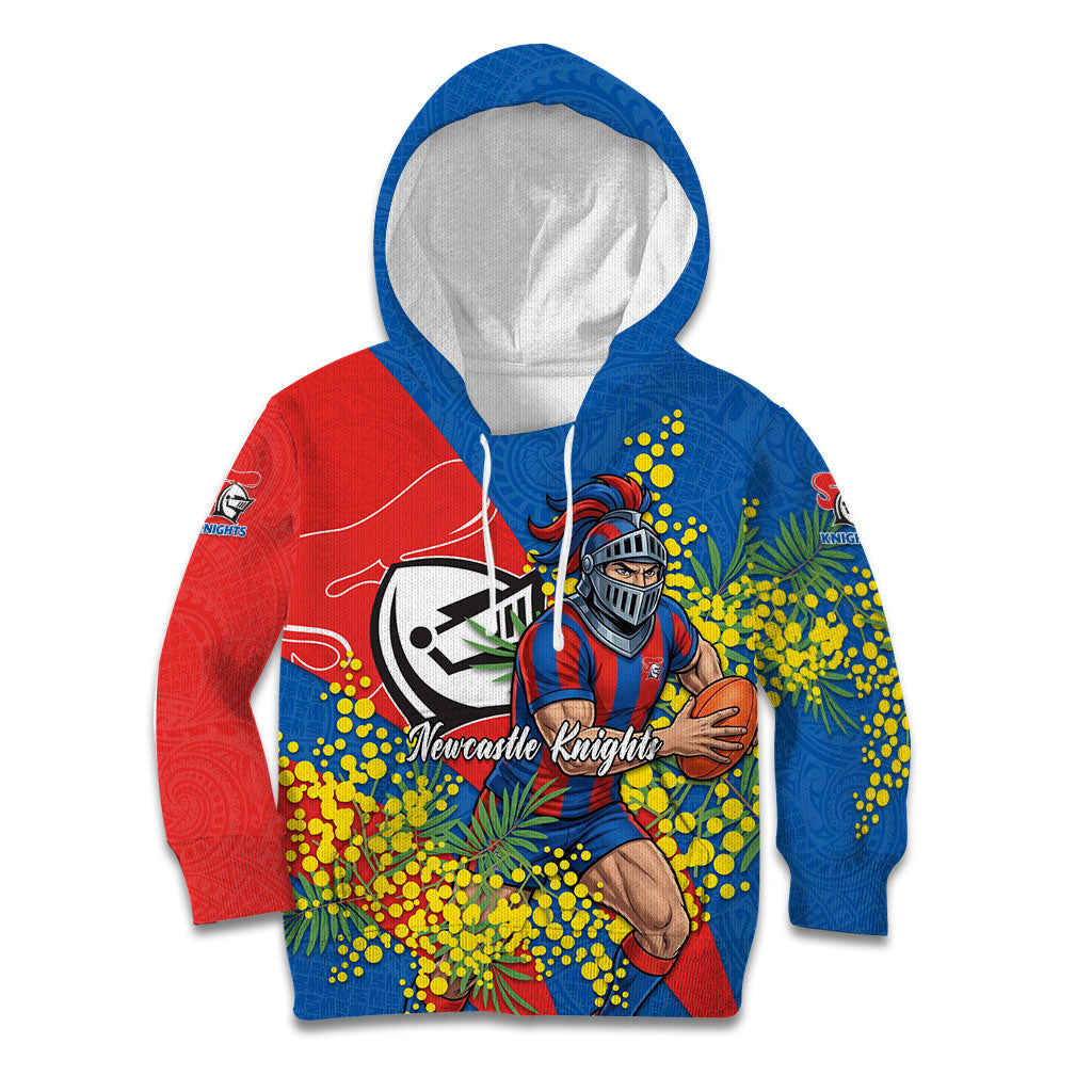 Newcastle Knights Kid Hoodie Golden Wattle Floral Polynesian - Australian Flower - Rugby Mascot