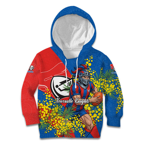Newcastle Knights Kid Hoodie Golden Wattle Floral Polynesian - Australian Flower - Rugby Mascot