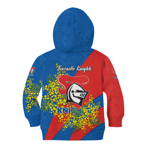 Newcastle Knights Kid Hoodie Golden Wattle Floral Polynesian - Australian Flower - Rugby Mascot