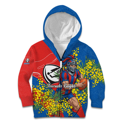 Newcastle Knights Kid Hoodie Golden Wattle Floral Polynesian - Australian Flower - Rugby Mascot
