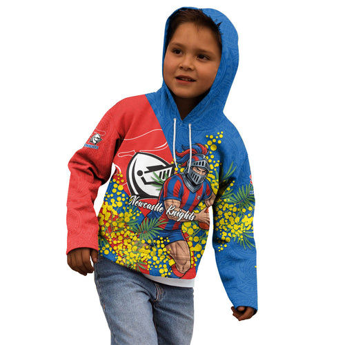 Newcastle Knights Kid Hoodie Golden Wattle Floral Polynesian - Australian Flower - Rugby Mascot
