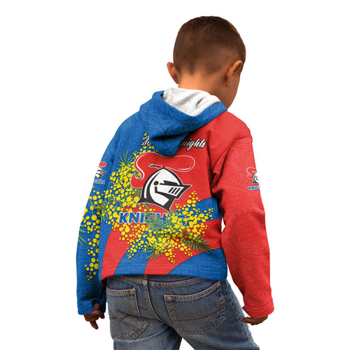 Newcastle Knights Kid Hoodie Golden Wattle Floral Polynesian - Australian Flower - Rugby Mascot